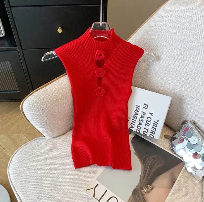 Elegant Solid Vintage Sleeveless Women's Top Stretch Knitted Tight Vest Fashionable Slim Fit Short Tank Top - Zeprah