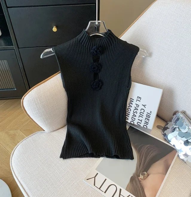 Elegant Solid Vintage Sleeveless Women's Top Stretch Knitted Tight Vest Fashionable Slim Fit Short Tank Top - Zeprah