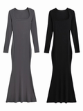 Elegant Square Neck Fishtail Dress | Women's Sexy Long Sleeve Hip Wrap Maxi | Sweet Solid Polyester Skinny Fit | Anti - Wrinkle Breathable Gown - Zeprah