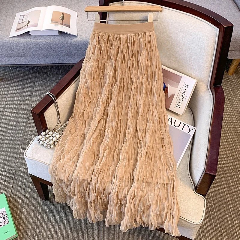 Elegant Women's Mid - length A - Line Skirt | High Waist Slimming Large Swing Design | Vintage Solid Breathable Spandex/Poly Denim Look | All Seasons - Zeprah