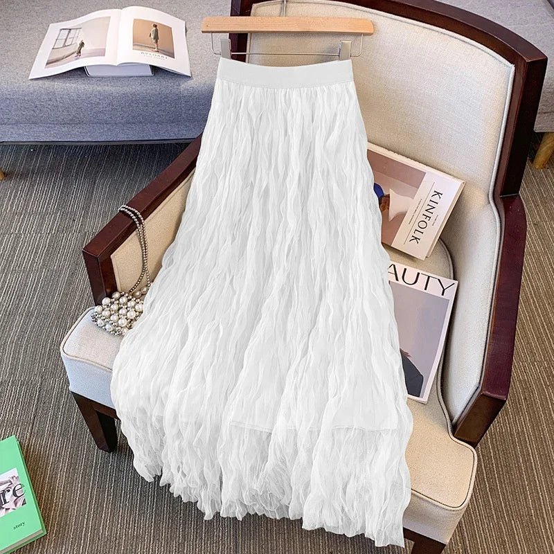 Elegant Women's Mid - length A - Line Skirt | High Waist Slimming Large Swing Design | Vintage Solid Breathable Spandex/Poly Denim Look | All Seasons - Zeprah