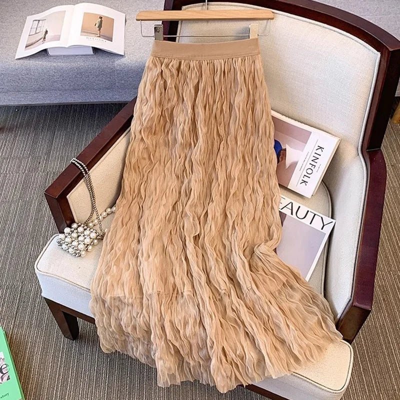 Elegant Women's Mid - length A - Line Skirt | High Waist Slimming Large Swing Design | Vintage Solid Breathable Spandex/Poly Denim Look | All Seasons - Zeprah