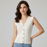 Chic Ribbed Knit Button Tank Top