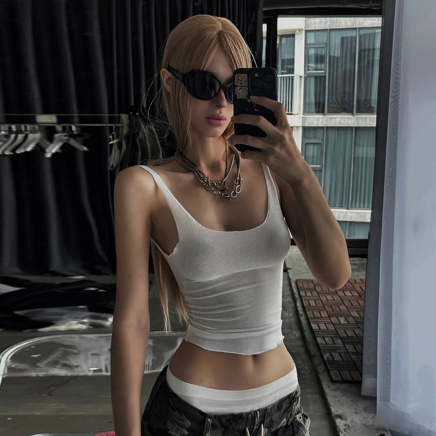Euro American Style Women's White Short Patchwork Crop Top V - neck Sports Bra Sleeveless Tank Top Breathable Quick Dry - Zeprah