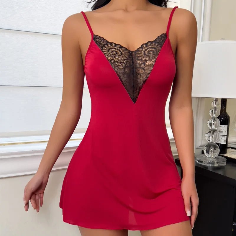 Europe United States New Lace Backless Deep - V Suspender Mesh Outfit Polyester Nightgown Sexy - Zeprah