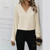 European American Autumn Cute Elegant Commuting Date Versatile Long - Sleeve Broadcloth Blouse - Zeprah