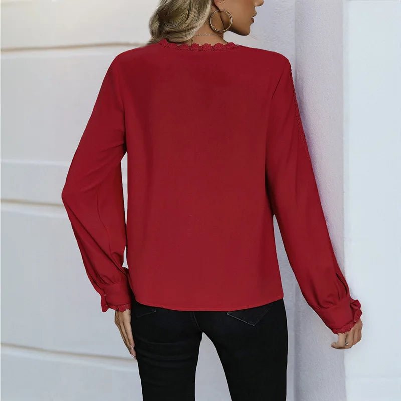European American Autumn Cute Elegant Commuting Date Versatile Long - Sleeve Broadcloth Blouse - Zeprah