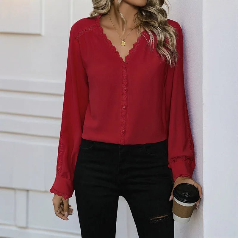 European American Autumn Cute Elegant Commuting Date Versatile Long - Sleeve Broadcloth Blouse - Zeprah