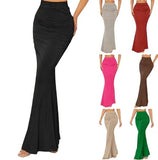 European American Cross - border Women's Autumn Winter Independent Station High Waist Slim Elastic Pleated Fish Tail Midi Skirt - Zeprah