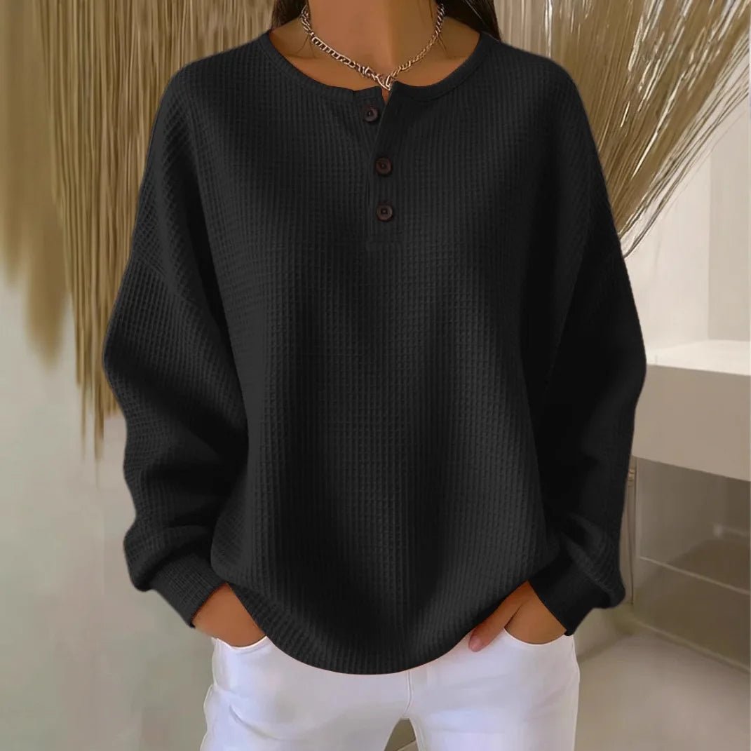 European American Fashion Regular Sleeve Crew Neck Waffle Autumn Solid Color Sweatshirt - Zeprah