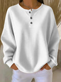 European American Fashion Regular Sleeve Crew Neck Waffle Autumn Solid Color Sweatshirt - Zeprah