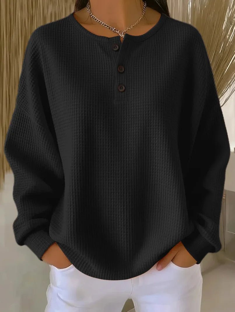 European American Fashion Regular Sleeve Crew Neck Waffle Autumn Solid Color Sweatshirt - Zeprah