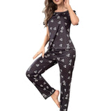 European American Heart Pattern Printed Two - Piece Pajama Set Short - Sleeved Long Pants Women's Plus Size Sleepwear - Zeprah