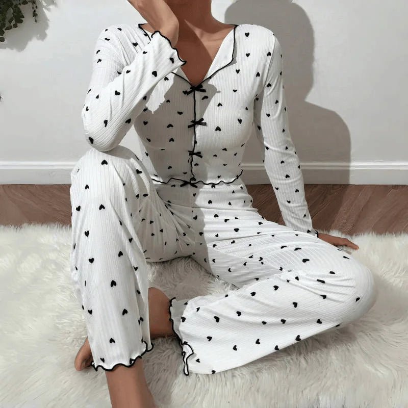 European American Letter Print Homewear Satin 100% Polyester Breathable Elastic Waist Long - Sleeve Women - Zeprah