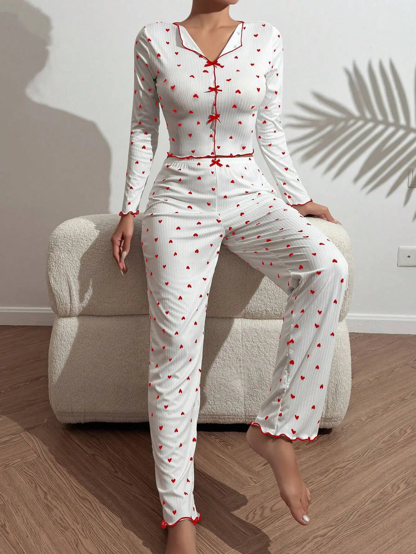 European American Letter Print Homewear Satin 100% Polyester Breathable Elastic Waist Long - Sleeve Women - Zeprah