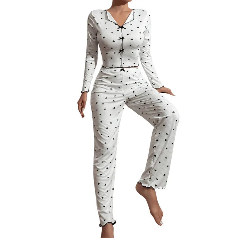 European American Letter Print Homewear Satin 100% Polyester Breathable Elastic Waist Long - Sleeve Women - Zeprah