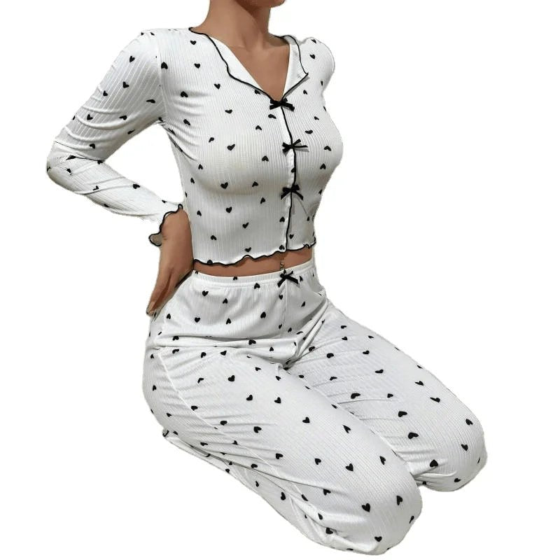 European American Letter Print Homewear Satin 100% Polyester Breathable Elastic Waist Long - Sleeve Women - Zeprah