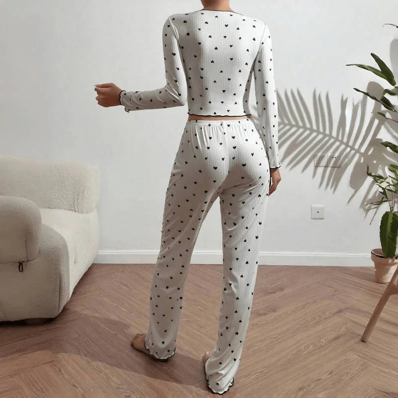 European American Letter Print Homewear Satin 100% Polyester Breathable Elastic Waist Long - Sleeve Women - Zeprah