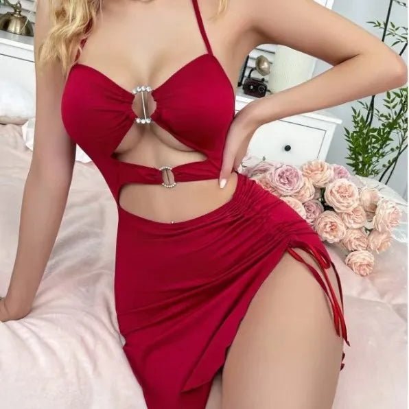 European American New Style Halter Neck Sexy Tight Bodycon Dress Side Drawstring Long Dress Set Women's Sexy Lingerie - Zeprah