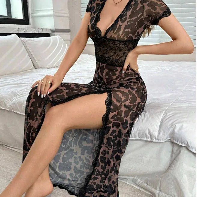 European American New Style Sexy Lingerie Female Uniform Multi - Color Leopard Print Mesh - Zeprah