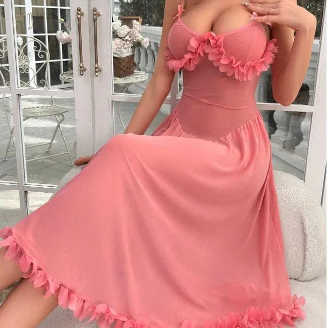 European American New Style Sexy Lingerie Lace Mesh Semi - Transparent Nightdress Home Wear Set - Zeprah