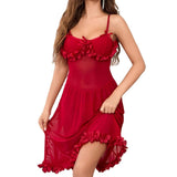 European American New Style Sexy Lingerie Lace Mesh Semi - Transparent Nightdress Home Wear Set - Zeprah