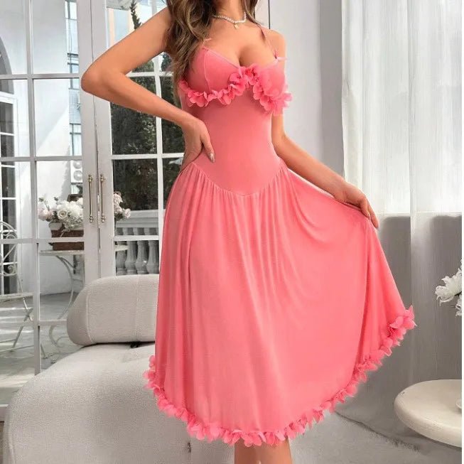 European American New Style Sexy Lingerie Lace Mesh Semi - Transparent Nightdress Home Wear Set - Zeprah