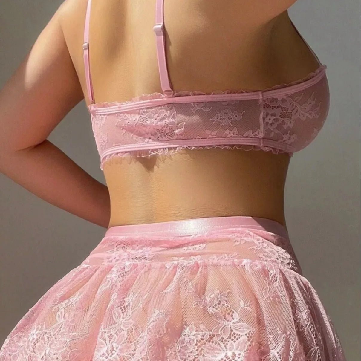European American New Style Sexy Lingerie Lace See - through Patchwork Thin Three - point Bra Mesh Garter Belt Set - Zeprah