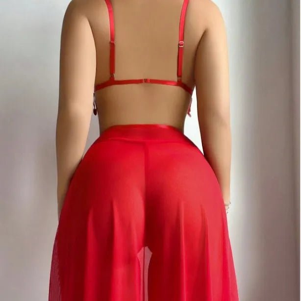 European American New Style Sexy Women Latin Dance 3D Embroidery Breathable 2 Piece Chiffon Lingerie - Zeprah