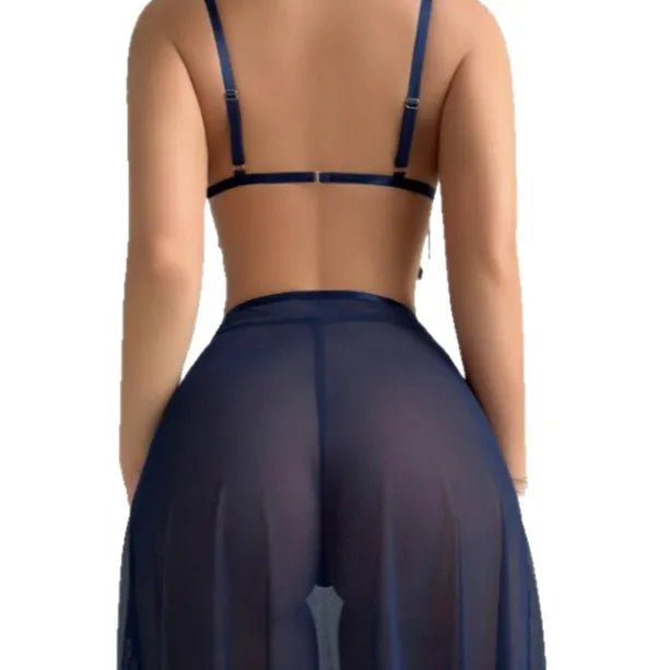 European American New Style Sexy Women Latin Dance 3D Embroidery Breathable 2 Piece Chiffon Lingerie - Zeprah