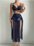 European American New Style Sexy Women Latin Dance 3D Embroidery Breathable 2 Piece Chiffon Lingerie - Zeprah