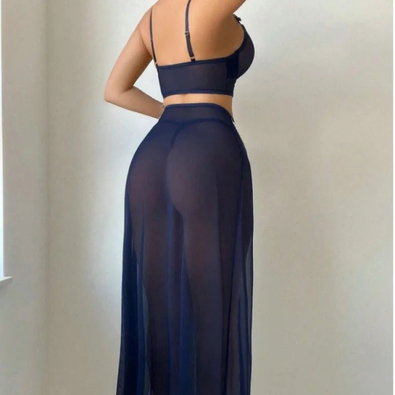 European American New Style Sexy Women's Embroidery Breathable Mesh Split Long Skirt Two - Piece - Zeprah