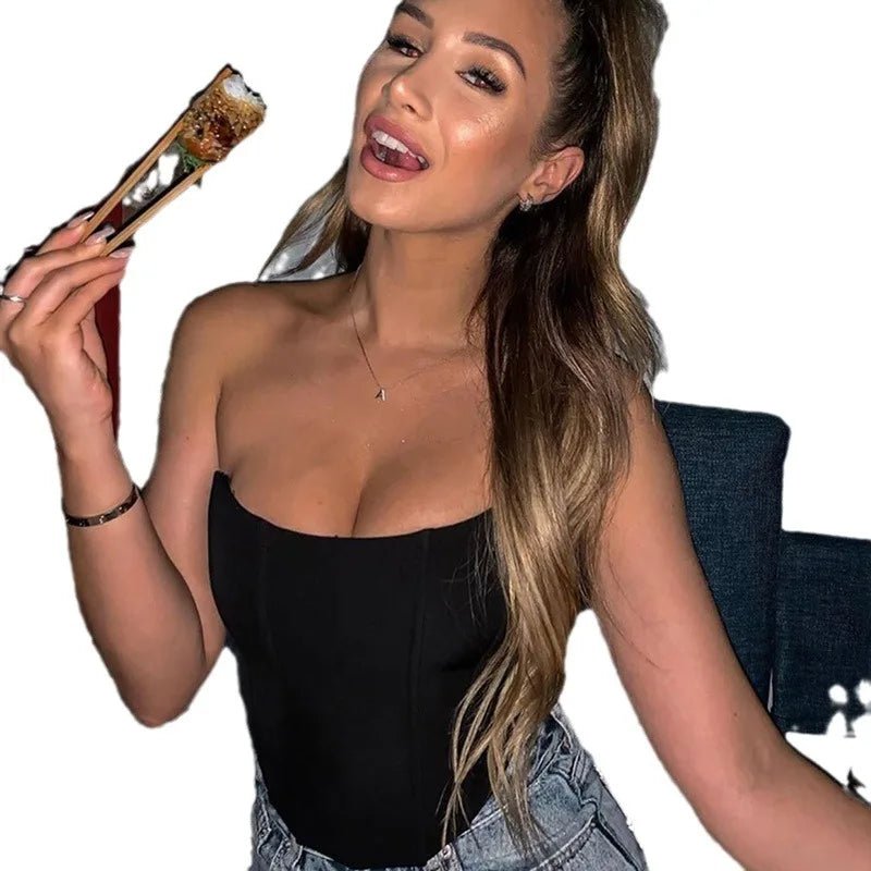 European & American Playful Sexy Style Backless Crop Top - Off - the - Shoulder Fitted Blouse - Zeprah