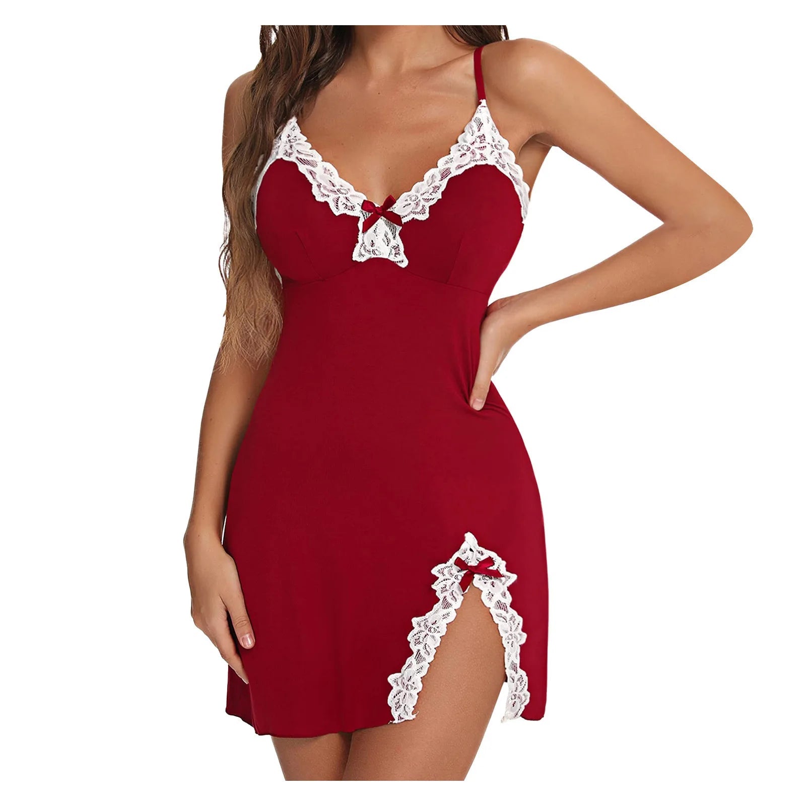 European American Plus - Size Milk Silk Lingerie Set Summer Push - Up Sexy Deep V - Neck Bow Tie Side - Slimming Camisole Nightdress Set - Zeprah