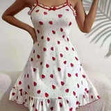 European American Sexy Casual Sling Nightgown for Pattern Strawberry Printing High - end Comfortable Polyester - Zeprah