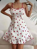 European American Sexy Casual Sling Nightgown for Pattern Strawberry Printing High - end Comfortable Polyester - Zeprah