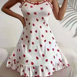 European American Sexy Casual Sling Nightgown for Pattern Strawberry Printing High - end Comfortable Polyester - Zeprah