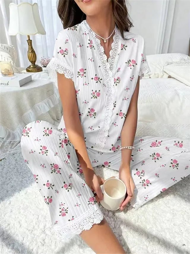 European American Sexy Floral Printed Breathable Elastic Waist Summer Homewear - Zeprah