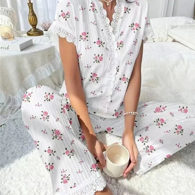 European American Sexy Floral Printed Breathable Elastic Waist Summer Homewear - Zeprah
