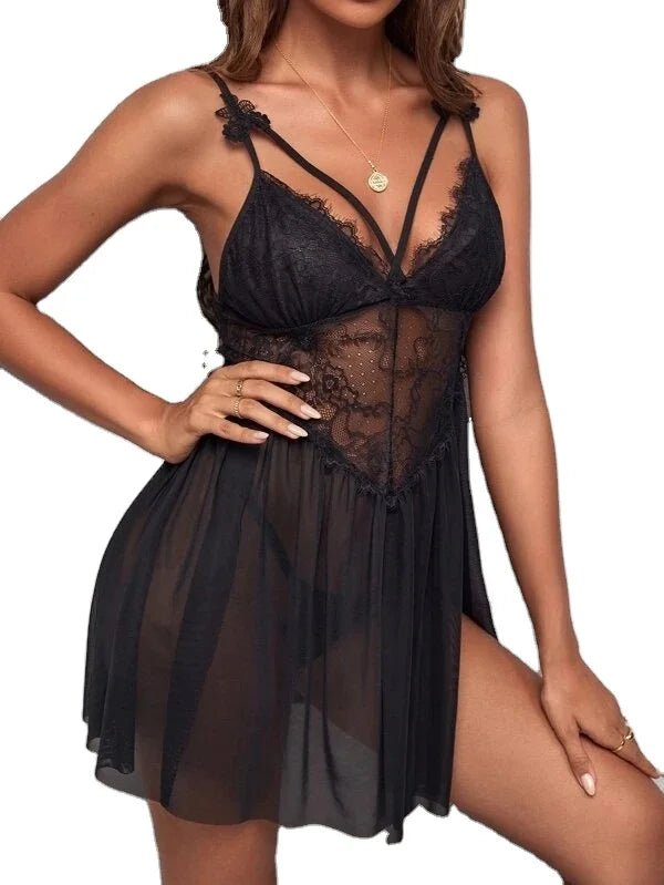 European American Sexy Lingerie Mesh Outfit Nightgown Spandex Lace Female - Zeprah