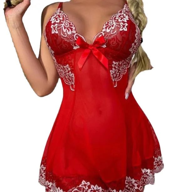 European American Sexy Lingerie Nightdress Breathable Lace Mesh See - Through Camisole Dress for Summer - Zeprah