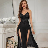 European American Sexy Nightwear Lingerie Women Lace Temptation Hot Slit See - Through - Zeprah