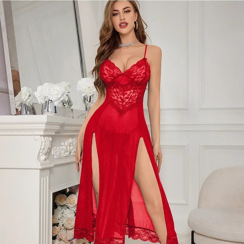European American Sexy Nightwear Lingerie Women Lace Temptation Hot Slit See - Through - Zeprah