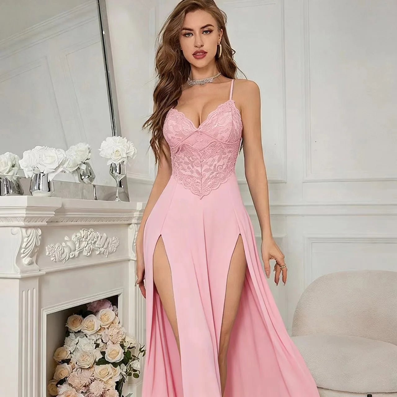 European American Sexy Nightwear Lingerie Women Lace Temptation Hot Slit See - Through - Zeprah