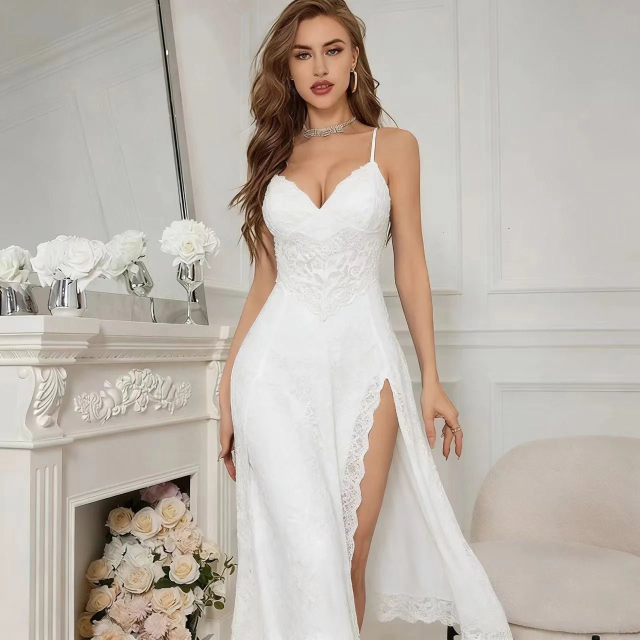European American Sexy Nightwear Lingerie Women Lace Temptation Hot Slit See - Through - Zeprah