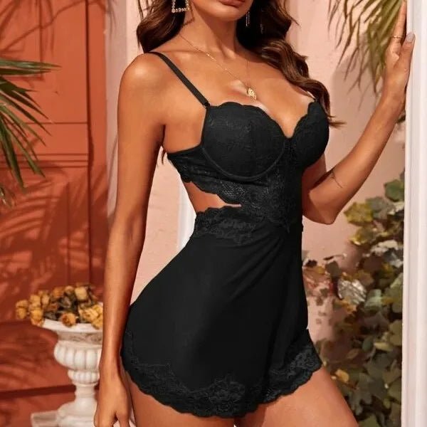 European American Sexy Nightwear Women Lace Temptation Sheer Strap Dress Spandex - Zeprah