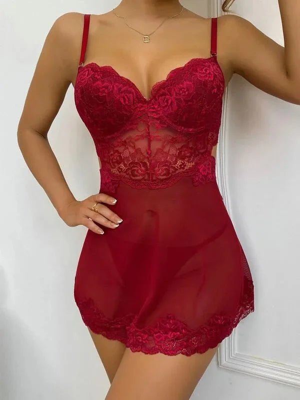 European American Sexy Nightwear Women Lace Temptation Sheer Strap Dress Spandex - Zeprah