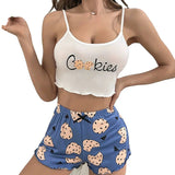 European American Sexy Women's Camisole Top Shorts Pajama Set Cartoon Print Breathable Two - Piece Loungewear - Zeprah