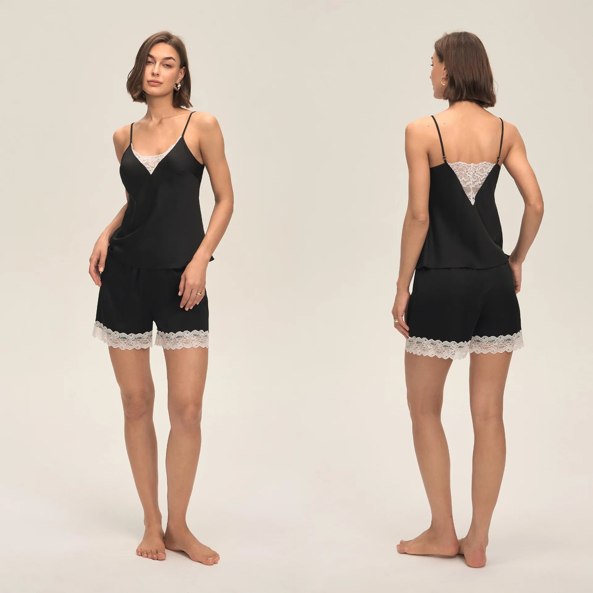 European American Shorts Homewear Pajamas Women Summer Lace Splicing Solid Color Sexy - Zeprah