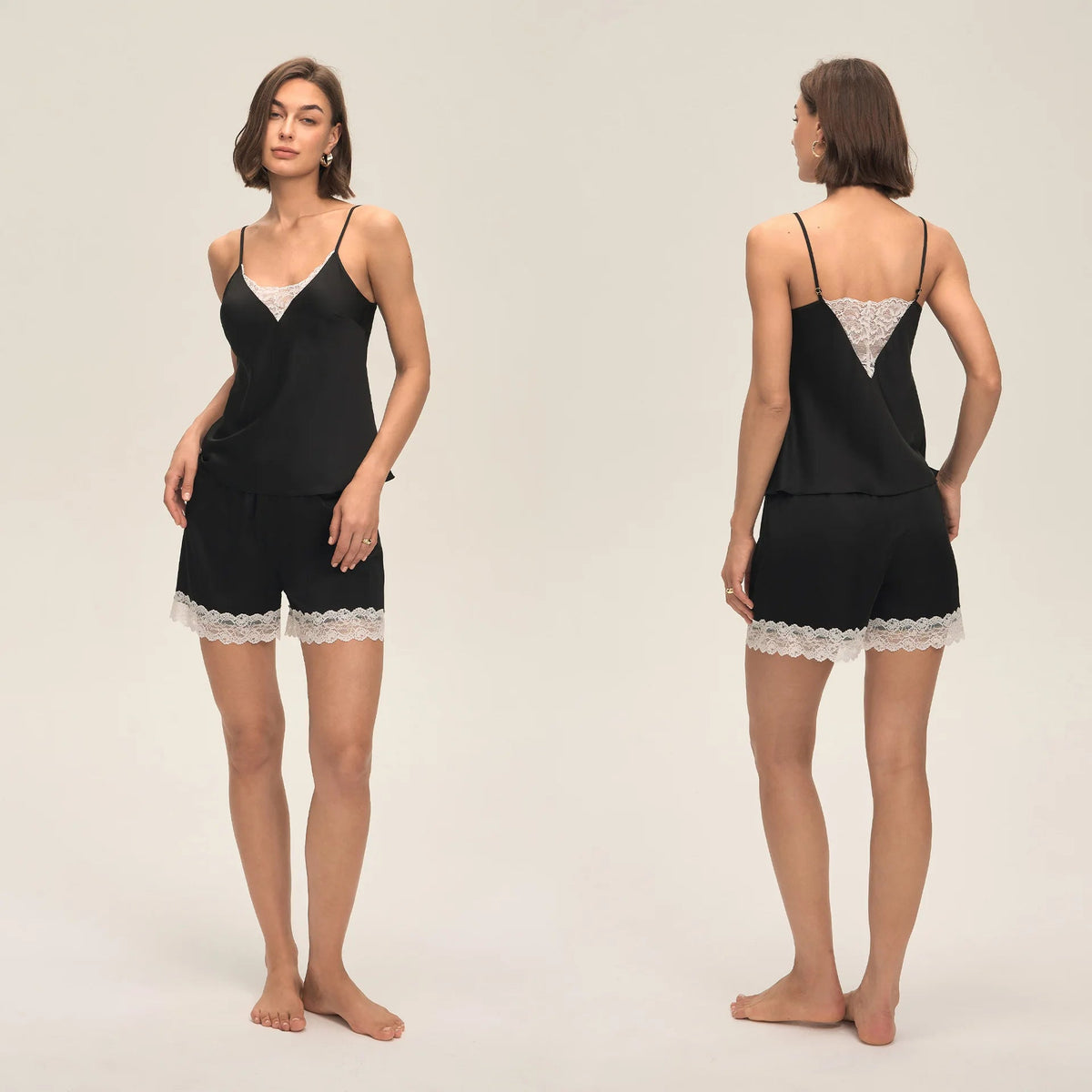 European American Shorts Homewear Pajamas Women Summer Lace Splicing Solid Color Sexy - Zeprah